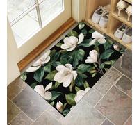 Magnolia Paillasson D'Entrée Discret Absorbant - 45 X 75 Cm - Antidérapant - Fleurs Réalistes Tapis De Sol pour Entrée d'animaux Domestiques, Cuisine, Salle De Bain - Vert Foncé