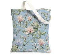 Magnolia Sac fourre-tout en toile pour femme, motif floral élégant, bourgeon de fleurs, bleu printanier, lavable, réutilisable, idéal pour les voyages, bleu, 13x15 Inch