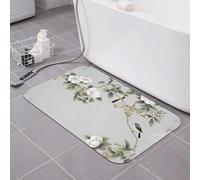 Magnolia Tapis de bain vintage en forme d'oiseaux antiques et de fleurs de diatomées - Tapis de douche super absorbant à séchage rapide - Tapis de sol antidérapant à profil bas pour douche et lavabo