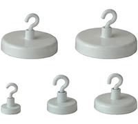 Magnosphere 5 x Aimant Crochet magnétique FERRITE blanc - Diamètre 32 mm - tient 8 kg - Boîtier en métal - 5 pièces - Crochets magnétiques laqués blanc