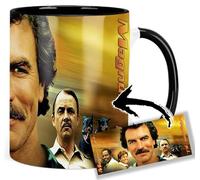 Magnum P I Tom Selleck John Hillerman Tasse Ceramique Intérieure et Poignée Noire Mug