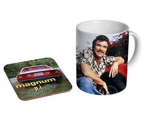 Magnum PI Tom Selleck Tasse à café en céramique + dessous-de-verre Coffret cadeau