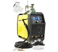Magnum THF 238 PRO LCD v2 WIG Poste à souder en aluminium AC DC 200 A avec bouteille de gaz argon de 8 l, réducteur de pression, rotamètre et accessoires - Allumage HF Inverter Machine à souder