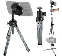 Magsafe Trépied de table multifonction 2 en 1 entièrement aluminium avec tête et Magsafe pour iPhone 15/14/13/12 Series/Sony/Canon/Nikon/FUJIFILM Appareil photo portable de voyage léger et