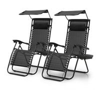 Magshion Lot de 2 chaises longues inclinables d'extérieur Zero Gravity avec pare-soleil et dossier en maille, porte-gobelet et table d'appoint, support de 136 kg, noir