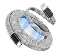 Magtame Bobine de câble magnétique USB C vers Lightning, câble de chargeur certifié MFI 1m Quick charge PD 3.0, tresse de fil rétractable plat, compatible avec i -Phone 14 13 12 11 pro Max xr XS X