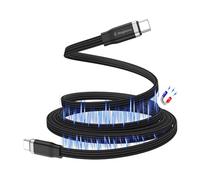 Magtame Câble USB C vers USB C à enroulement magnétique de 1,5 m - 60 W - Câble de charge rapide et de données - Câble plat de type C à enroulement automatique - Pour iPhone 17/16/15, Galaxy