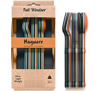 Magware Lot d'ustensiles de camping magnétiques - Couverts de voyage portables et réutilisables en métal avec un étui pour camping, pique-nique,Couteau, fourchette et cuillère (15 pièces)