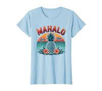 Mahalo for The Memories Tropical Ananas Sunset, Hawaïens T-Shirt, Femme, Bleu Céleste, L