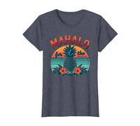 Mahalo for The Memories Tropical Ananas Sunset, Hawaïens T-Shirt, Femme, Bleu Chiné, M