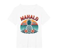 Mahalo for The Memories Tropical Ananas Sunset, Hawaïens T-Shirt, Femme Grandes Tailles, Blanc, 2X