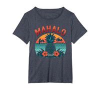 Mahalo for The Memories Tropical Ananas Sunset, Hawaïens T-Shirt, Femme Grandes Tailles, Bleu Chiné, 2X