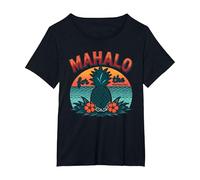 Mahalo for The Memories Tropical Ananas Sunset, Hawaïens T-Shirt, Femme Grandes Tailles, Noir, 5X
