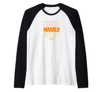 Mahalo Hawaii in Stacked Sunset Colors Text Manche Raglan