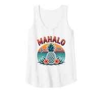 Mahalo pour Les Souvenirs de Coucher de Soleil d'ananas tropicaux hawaïens Débardeur, Femme, Blanc, M