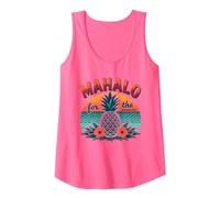 Mahalo pour Les Souvenirs de Coucher de Soleil d'ananas tropicaux hawaïens Débardeur, Femme, Rose Fluo, S