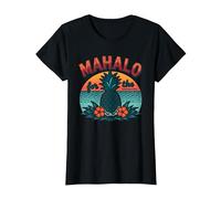 Mahalo pour Les Souvenirs de Coucher de Soleil d'ananas tropicaux hawaïens T-Shirt, Femme, Noir, XXL