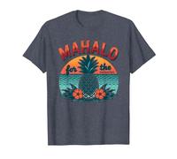 Mahalo pour Les Souvenirs de Coucher de Soleil d'ananas tropicaux hawaïens T-Shirt, Homme, Bleu Chiné, XL