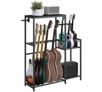 MAHANCRIS AGSHB8701 Support de guitare pour guitare acoustique, électrique, basse, ukulélé, 7 guitares, support d'ampli de guitare, avec support d'accessoires de guitare, housse en EVA pour studio à