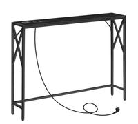 MAHANCRIS Bout de Canapé avec Station de Charge, Table d’Entrée, Table Console avec Design étroit, Bout de Canapé de Style Vintage, pour Entrée, Hall, Salon, Noir ACTBK151UE01