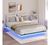 MAHANCRIS Cadre de Lit 200 x 140 x 25 cm, Jambes cachées, Plateforme de Lit en métal avec Station de Charge et Ruban LED, avec 1 Prise, 1 USB-A et 1 Type-C, Noir et Couleur Bois ABFHN637UE01