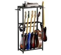 MAHANCRIS Support de Guitare, Stand Guitare à 2 Niveaux pour 5 Guitares, Idéal pour Entreposer Guitare Acoustique, électrique, Basse, Ukulélé, Tourne-Disque, Enveloppé de Mousse EVA, Noir AGSHB6501