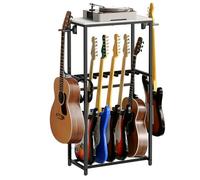 MAHANCRIS Support de Guitare, Stand Guitare à 2 Niveaux pour 5 Guitares, Idéal pour Entreposer Guitare Acoustique, Basse, Ukulélé, Tourne-Disque, Enveloppé de Mousse EVA, Blanc AGSHW6501
