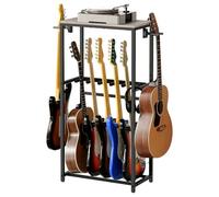 MAHANCRIS Support de Guitare, Stand Guitare à 2 Niveaux pour 5 Guitares, Idéal pour Entreposer Guitare Acoustique, Basse, Ukulélé, Tourne-Disque, Enveloppé de Mousse EVA, Gris AGSHG6501