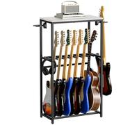 MAHANCRIS Support de Guitare, Stand Guitare à 2 Niveaux pour 7 Guitares, Idéal pour Entreposer Guitare Acoustique, Basse, Ukulélé, Tourne-Disque, Enveloppé de Mousse EVA, Blanc AGSHW6701