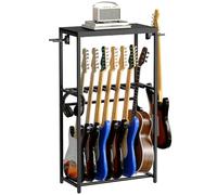 MAHANCRIS Support de Guitare, Stand Guitare à 2 Niveaux pour 7 Guitares, Idéal pour Entreposer Guitare Acoustique, Basse, Ukulélé, Tourne-Disque, Enveloppé de Mousse EVA, Noir AGSHB6701