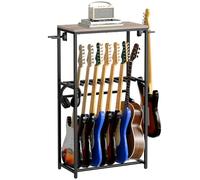 MAHANCRIS Support de Guitare, Stand Guitare à 2 Niveaux pour 7 Guitares, Idéal pour Entreposer Guitare Acoustique, Basse, Ukulélé, Tourne-Disque, Enveloppé de Mousse EVA, Gris AGSHG6701