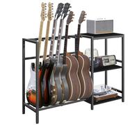MAHANCRIS Support de Guitare, Stand pour 7 guitares acoustiques, basses, électriques, Présentoir avec rangement, enveloppé de mousse, pour studio de musique, Noi AGSBK9701