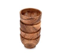Mahasu Snack & Dip Bowl Acacia Wood Set of 4 for Dipping Sauce, Salsa, Prep, Salt & Condiments Round Side Dish Bowls for Gourmet Oil Dipping Spice for BBQ, Party(7.62cm x 7.62cm x 5.08cm)