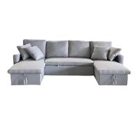 CONCEPT USINE | Canapé Panoramique Convertible MAHÉ 4 Places | Tissu Gris Clair | avec Coffres de Rangement | Couchage Spacieux 267x110 cm | Design Moderne et Pratique | Confort et Robustesse