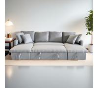 Concept Usine - Canapé panoramique convertible MAHÉ 4 places en tissu avec coffre - gris clair