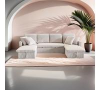 CONCEPT USINE | Canapé Panoramique Convertible MAHÉ 4 Places | Velours Côtelé Beige | avec Coffres de Rangement | Couchage Spacieux 267x110 cm | Design Moderne et Pratique | Confort et Robustesse