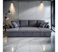 CONCEPT USINE | Canapé Panoramique Convertible MAHÉ 4 Places | Tissu Gris Foncé | avec Coffres de Rangement | Couchage Spacieux 267x110 cm | Design Moderne et Pratique | Confort et Robustesse