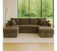 CONCEPT USINE | Canapé Panoramique Convertible MAHÉ 4 Places | Velours Côtelé Vert | avec Coffres de Rangement | Couchage Spacieux 267x110 cm | Design Moderne et Pratique | Confort et Robustesse