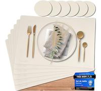 Mahewa® Lot de 6 sets de table premium en cuir synthétique - Sets de table lavables et imperméables - Sous-verre imitation cuir en forme carrée (Crème beige)