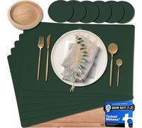 Mahewa® Lot de 6 sets de table premium en simili-cuir - Sets de table lavables et imperméables - Sous-verre en aspect cuir (carré avec support en bois, vert pin)