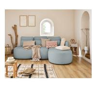 Lisa Design - Canapé d'angle Convertible avec Coffre - Angle Droit - Mahina en Tissu Bouclette - Canapé Lit - Sofa Bleu 4 Places - Salon