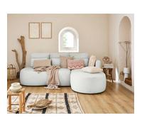 Mahina - canapé d'angle droit - 4 places - convertible avec coffre - en tissu bouclette - Gris clair