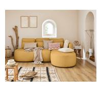 Mahina - canapé d'angle droit - 4 places - convertible avec coffre - en tissu bouclette - Jaune
