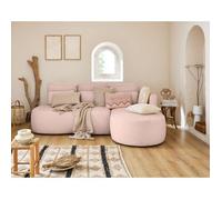 Mahina - canapé d'angle droit - 4 places - convertible avec coffre - en tissu bouclette - Rose