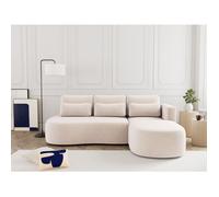 Lisa Design - Mahina - canapé d'angle Droit 4 Places Convertible avec Coffre en Velours côtelé, Beige