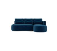 Mahina - canapé d'angle droit 4 places convertible avec coffre en velours côtelé - Bleu