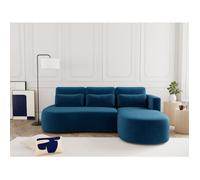 Mahina - canapé d'angle droit 4 places convertible avec coffre en velours côtelé - Bleu