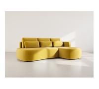 Mahina - canapé d'angle droit 4 places convertible avec coffre en velours côtelé - Jaune