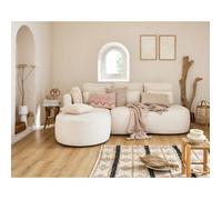 Lisa Design - Canapé d'angle Convertible avec Coffre - Angle Gauche - Mahina en Tissu Bouclette - Canapé Lit - Sofa Beige 4 Places - Salon
