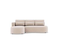 Mahina - canapé d'angle gauche 4 places convertible avec coffre en velours côtelé - Beige